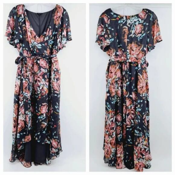 TORRID supplice  FAUX WRAP midi DRESS SWISS DOT FLORAL DARK GREY‎ plus size 4 - Picture 6 of 15